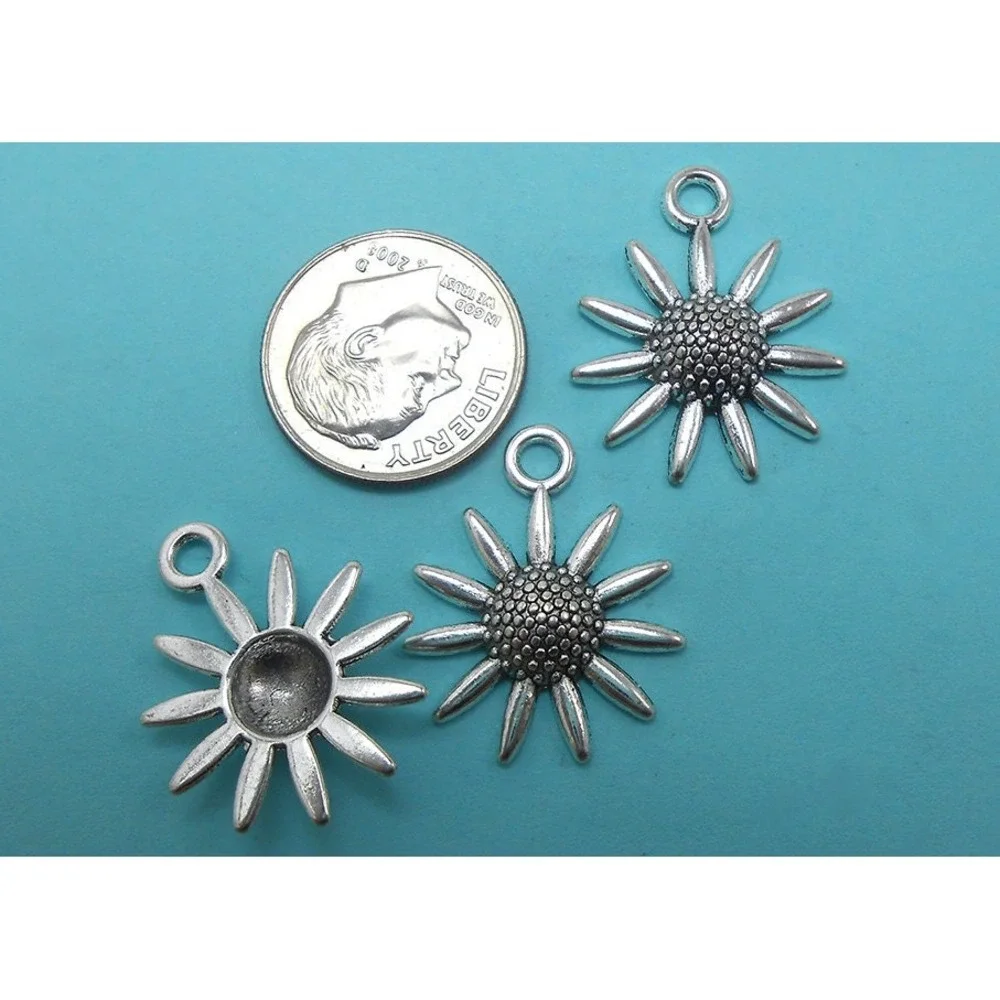 6pcs Sunflower Charms Silver Tone‎ flowers daisy daisies